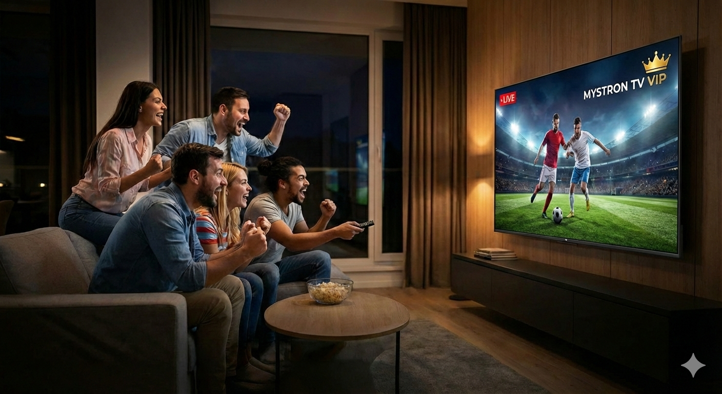 Amis regardant un match sur MYSTRON TV VIP IPTV