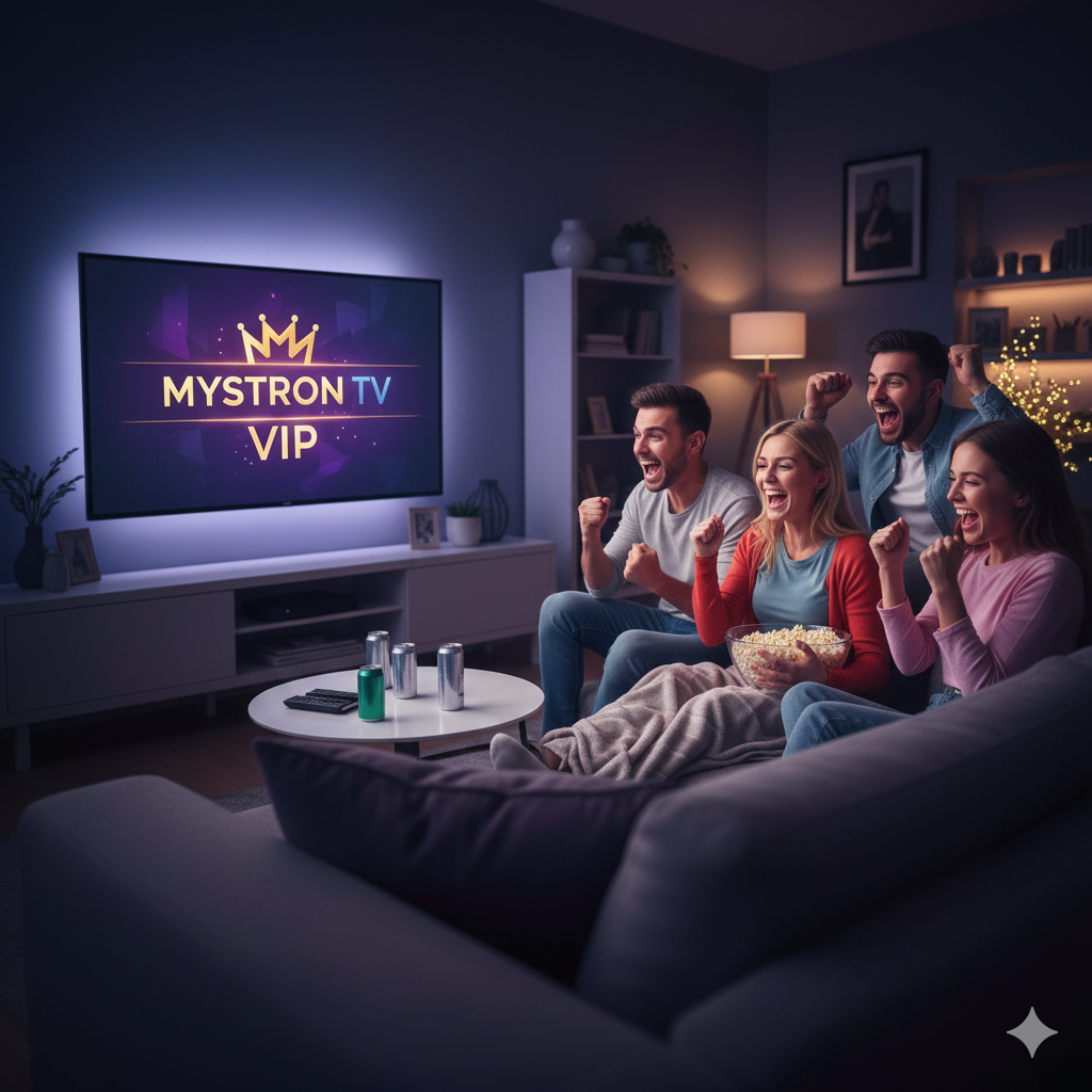 Famille regardant MYSTRON TV VIP